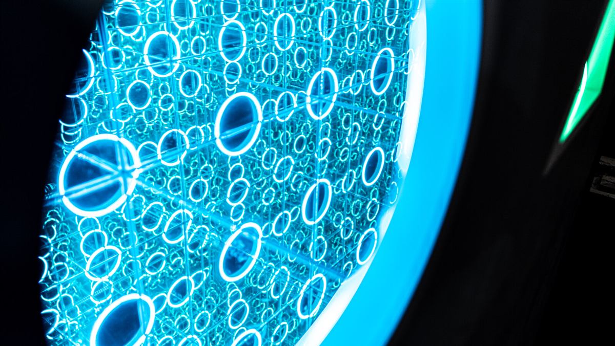 Cyan portal room at Interactive Museum Berlin